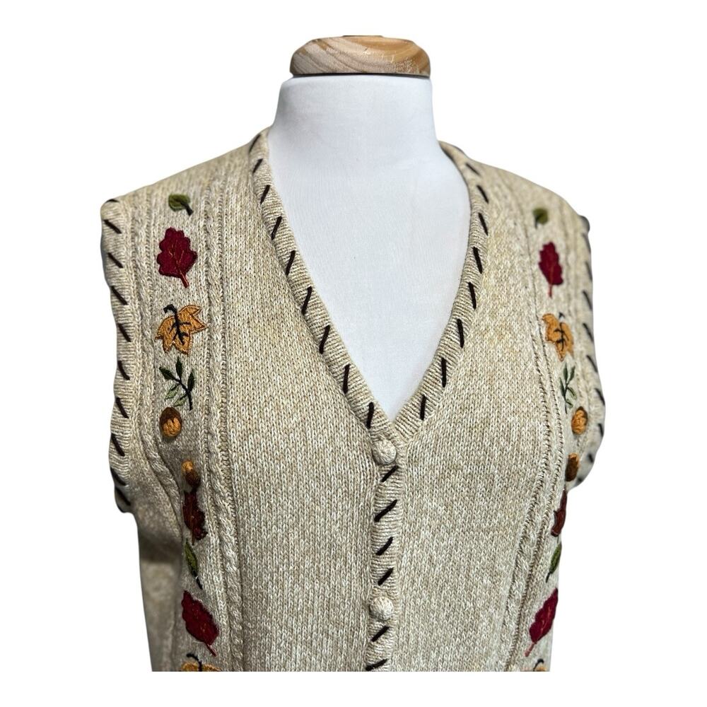 Designers Studio Sweater Vest TREE OF LIFE Maple Acorn Applique NWT size large - Picture 4 of 8
